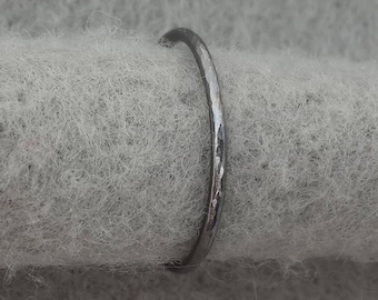 Delicate sterling silver hand forged stacking ring, simple hammer texture organic band, hippie stacked hammered, 6.75 ready to ship