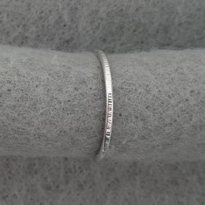 Simple hammer texture organic band, delicate sterling silver hand forged stacking ring, 1mm wide, dark oxidized, US size 8.5 ready to ship image 2