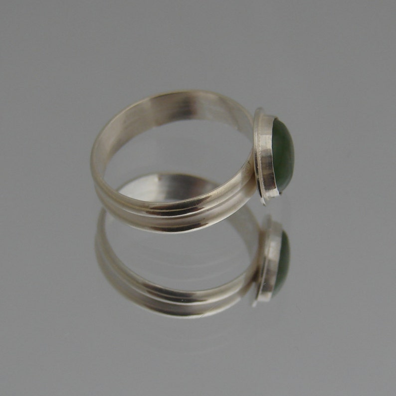US size 5.75 ready to ship unique organic hand forged setting green nephrite jade cabochon Alabama made Green Jade Sterling Silver Ring