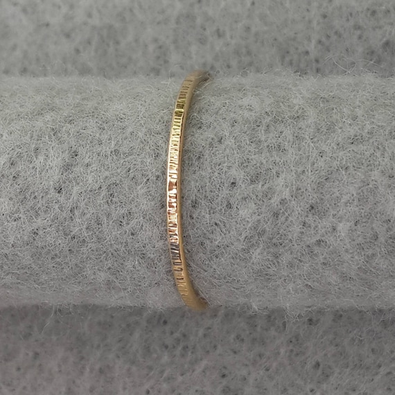Delicate 14K yellow gold filled hand forged stacking ring, simple organic hammer texture 14k gold band, 1mm wide, size 8.25 ready to ship