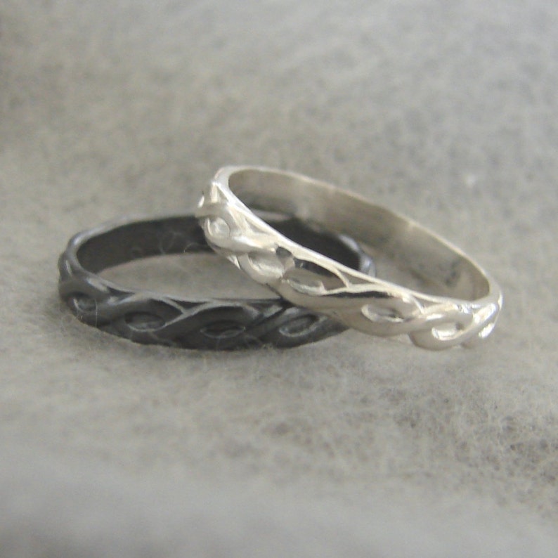 Celtic weave his and her band highlighted shiny silver Alabama silversmith oxidized Woven Classical Traditional Sterling Wedding Ring