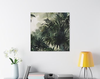 Tropical jungle aesthetic art, Moody Canvas Print, Living room wall decor, Indian jungle, Vintage design, Retro Watercolor, boho chic home