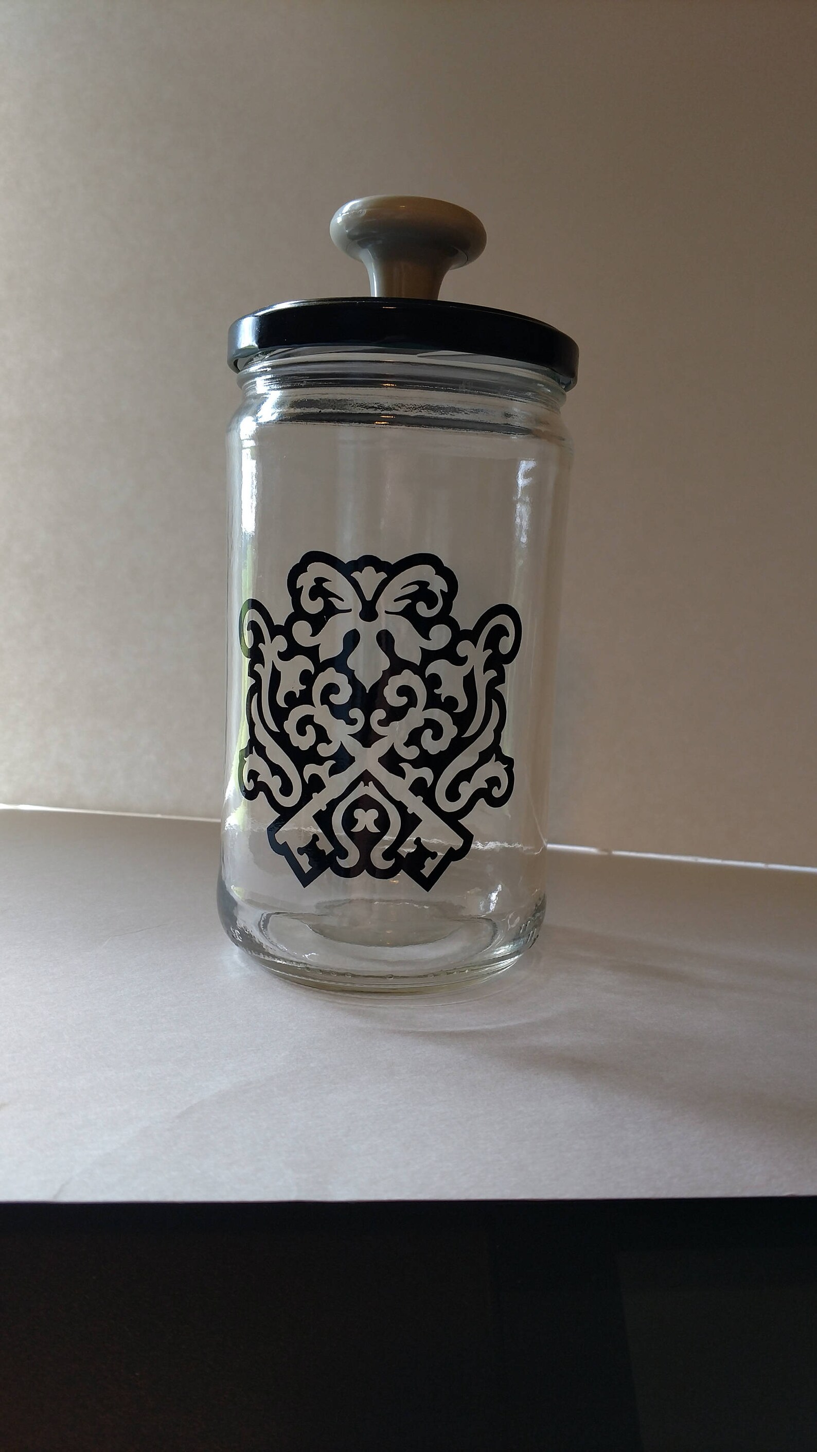 Glass Storage Jar Black Key Design Etsy