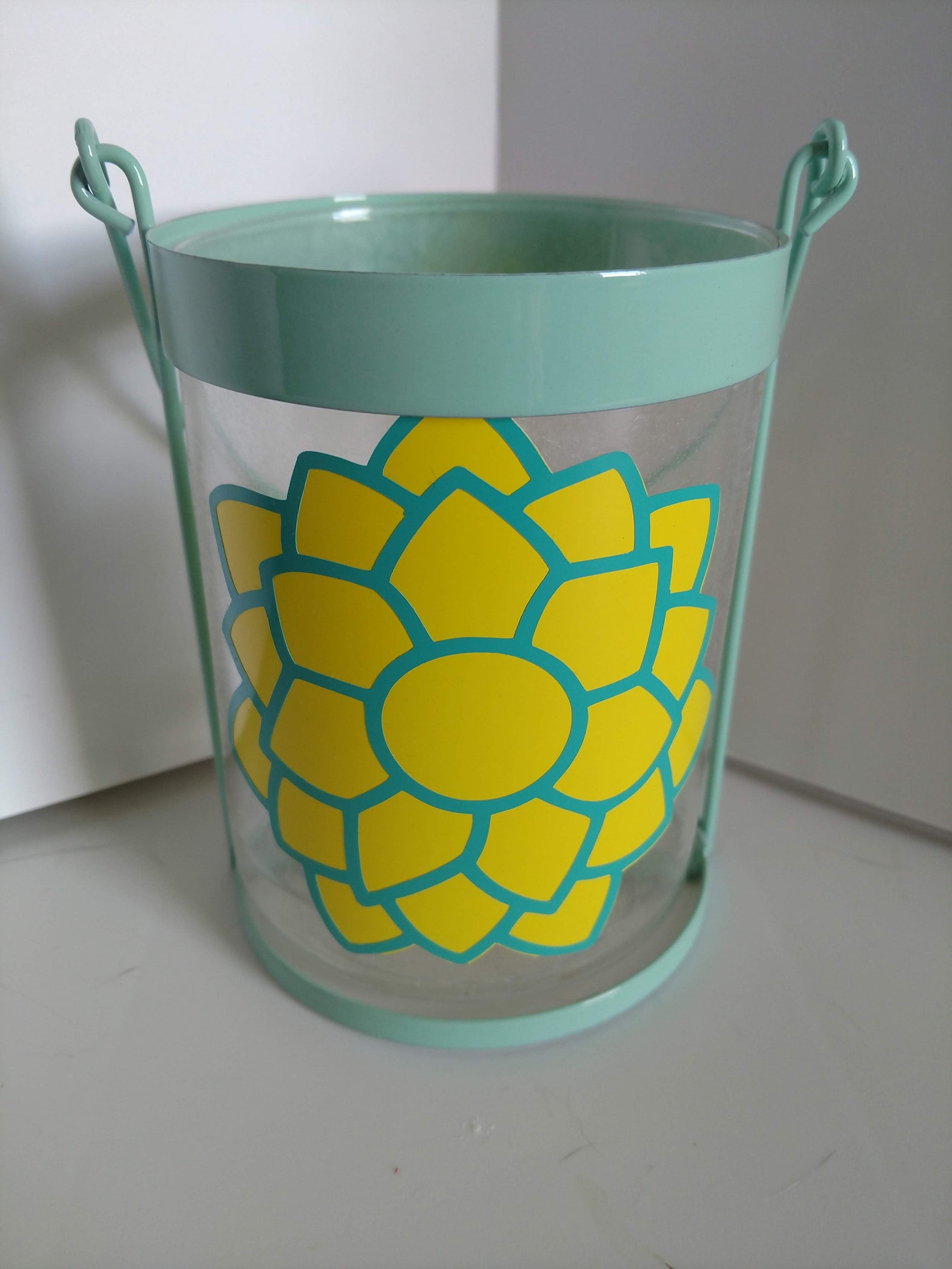 Dahlia Aqua and Yellow Candle Holder Etsy