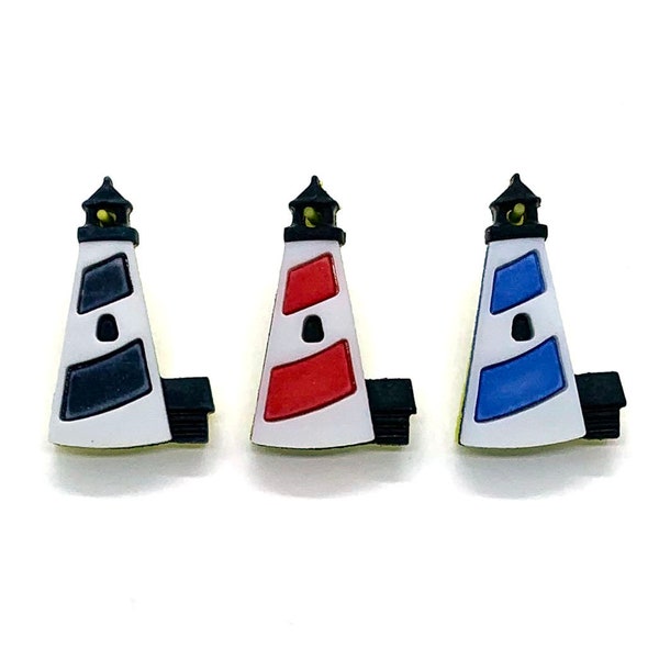 Lighthouse Buttons Galore Red Black Blue Color Choice 3D Light House Set of 2 Shank Back - 123