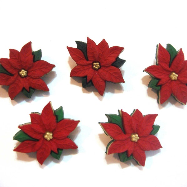 Red Poinsettias Buttons Galore Flowers Shank Flat Back Choice 644