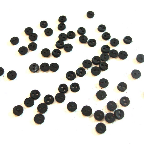 4MM Micro Mini Round BLACK Buttons Galore 1/8" Sold By Weight Tiny Two Hole Sew Thru