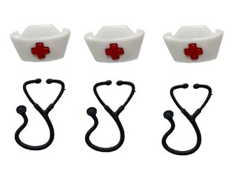 Heartbeat Helper Set of 6 Medical Embellishments Shank Button Nurse Hat and Flatback Stethoscope 1531 R