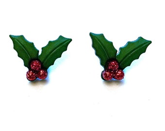Christmas Holly Buttons Glitter Berries Shank Flat Back Choice - 1185 H