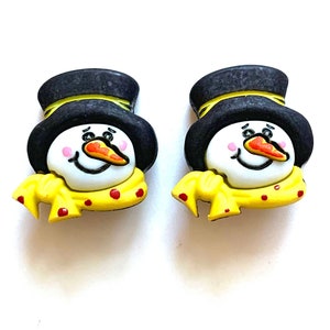 Snowman With Hat Buttons Galore Yellow Scarf 3D Snowmen Shank Back - 748