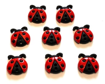 Sew Cute Ladybugs Buttons 5/8" Lady Bugs Set of 8 Two Hole Sew Thru Jesse James Dress It Up Buttons - 742