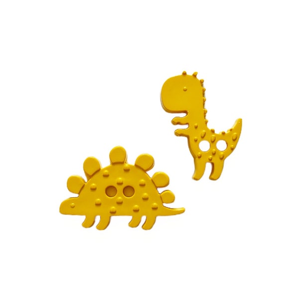 Yellow Dinosaur Buttons Collection Set of 2 Two Hole Sew Thru Flat Back - 1360 F