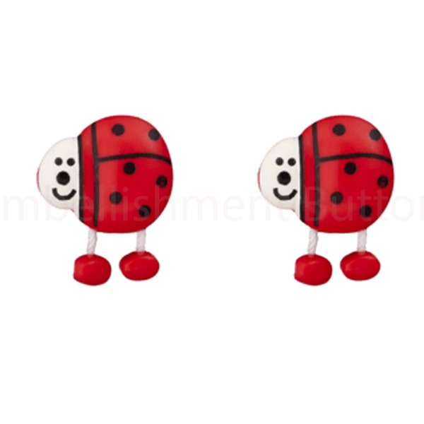 Ladybug Buttons Lady Bug Dangle Legs Shank Flat Back Choice Imported From Germany - 721