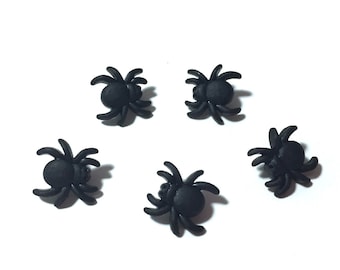 Micro Mini Spiders Buttons Fright Night Set of 5 Black Shank Flat Back Choice Jesse James Dress It Up Buttons - H102