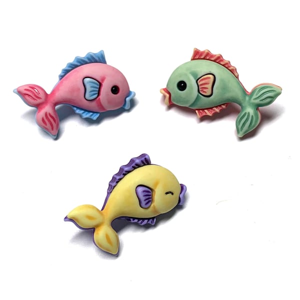 Tropical Fish Buttons Galore Collection Multi Fish Set of 3 Shank Back - 1182 H