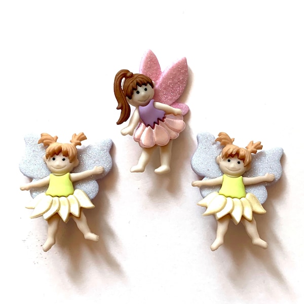 NEW Fairy Buttons Collection Flower Fairies Set of 3 Shank Back Jesse James Dress It Up Buttons - 1292