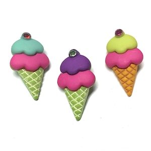 Ice Cream Cones Buttons Collection 3D Shank Back - 1180 G