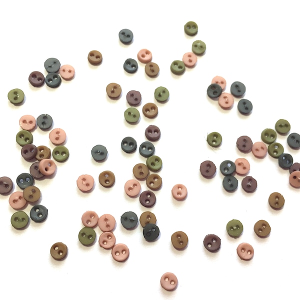 4MM Micro Mini Round EARTHTONE Buttons Collection 1/8" Sold By Weight Tiny Two Hole Sew Thru Jesse James Dress It Up Buttons