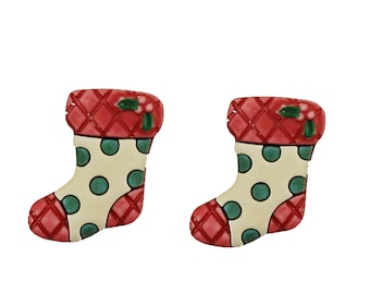 Christmas Stocking Buttons Galore 3D Shank Back Polka Dot Holly - 1003 A