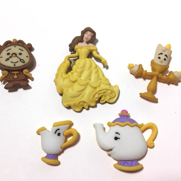 Disney Buttons Beauty And The Beast Belle & Friends Collection Shank Set of 5 Dress It Up Buttons Mrs Potts Chip Cogsworth Lumiere D12 A