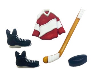 Hockey Player Button Collection Shank Back Jersey Color Choice Stick Skates Puck - 692 1301