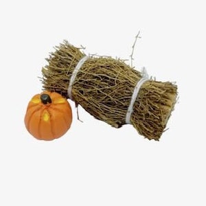 Miniature Halloween Hay Bundle & Pumpkin Set of 2 Dollhouse Fairy Garden Holiday Decor Miniatures - FG20