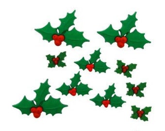 Holly Jolly Xmas Christmas Embellishments Collection Flat Back Set of 10 Christmas Jesse James Dress It Up Buttons - 1502