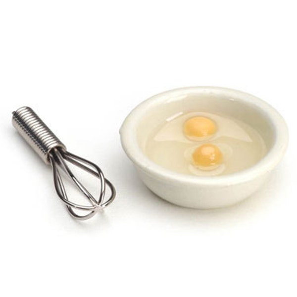 Miniature Bowl of Eggs & Whisk Collection Set of 2 Dollhouse Kitchen Food Home Decor Miniatures - 1184 F