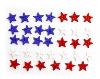 6MM Mini PATRIOTIC Stars Collection 1/4" Sold By Weight Two Hole Sew Thru Flat Backs Jesse James Dress It Up Buttons