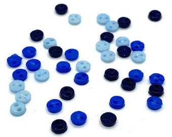 4MM Micro Mini Round Buttons Galore Collection BLUE DENIM 1/8" Sold By Weight Set Of 40 Blues Two Hole Sew Thru - BG104