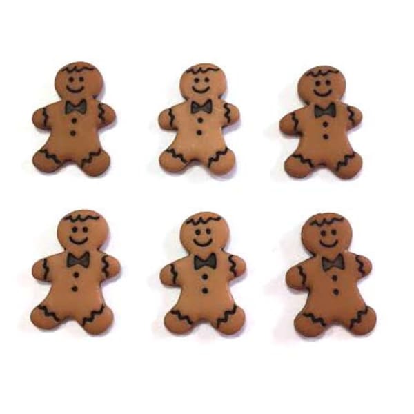 Mini Gingerbread BOY Cookie Buttons (5/8") Holiday Treats Shank Flat Back Choice Dress It Up Buttons Brown Shades Vary- 1305