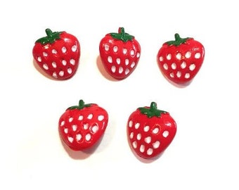 Mini Strawberry Buttons Galore 7/16" Fruit Strawberry Fields Shank Flat Back Choice - 187