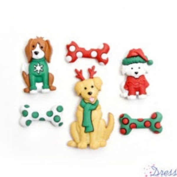 Christmas Dog Buttons Collection Feliz Navi Dog Shank Back Jesse James Dress It Up Buttons - 614