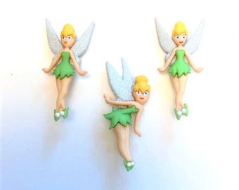 NEW Disney Tinkerbell Buttons Collection Tinker Bell Set of 3 Shank Back Licensed Jesse James Dress It Up Buttons FLYING & BENDING - D7 B