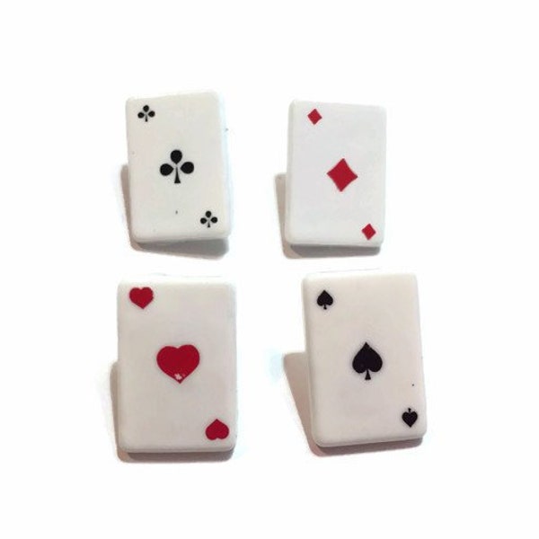 Playing Card Buttons Collection In the Money Shank Flat Back Choice Set of 4 Diamond Spade Club Heart Jesse James Dress It Up Buttons - 1333