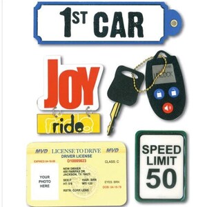 1st Car Embellishment Collection Joy Ride Speed Limit Drivers License & Road Signs Stickers by Soft Spoken Craft Supply - SB5 Z