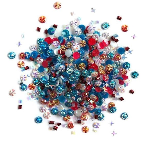 Patriotic Confetti 4th of July Doo Dadz Yankee Doodle Sparkling Flat Back Diamonds & Sprinkles Embellishment Pack (Approx. 10g) 1530 B