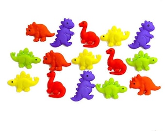 Mini Dinosaurs Buttons Collection Tiny Dinos Set of 15 Shank Flat Back Choice Jesse James Dress It Up Buttons - 1002 D