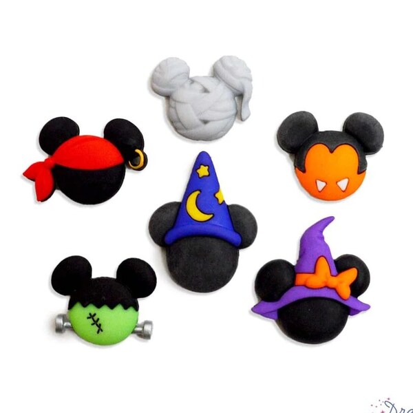 Disney Mickey And Minnie Halloween Hats Buttons Collection Set of 6 Shank Back Jesse James Dress It Up Buttons Licensed H105