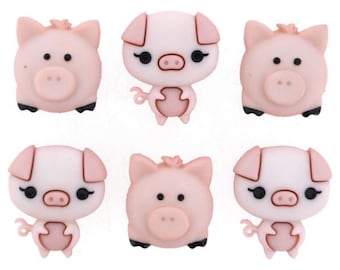 10 x PATCHY PIG Farm Animal Farmer Piglet Porker Novelty Plastic Craft Buttons