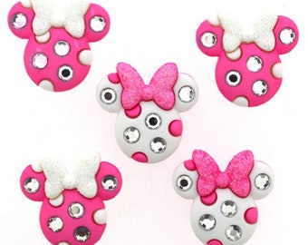 MINNIE RHINESTONE HEADS Disney Girl Mouse Glitter Bows Dress It Up Craft Buttons