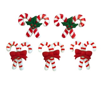 Christmas Candy Cane Buttons Round Sew Thru Flat Back 600