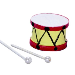 Miniature Christmas Toy Drum Set of 3 with Sticks Dollhouse Music Home Decor Miniatures - 597