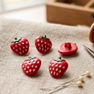Mini Strawberry Buttons Galore 5/8" Shank Flat Back Choice Fields - 187
