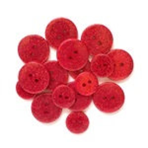 Red Glitter Round Buttons Galore Collection RUBY SLIPPERS Assorted Sizes Set of 15 Two Hole Sew Thru Flat Back - 1178 H