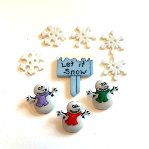 Snowman Buttons Galore Collection Let It Snow Snowmen Shank Back Sign Flat Back Snowflakes Two Hole Sew Thru - 197