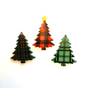 Plaid Tree Buttons Collection Tartan Christmas Cabin Shank Flat Back Choice Jesse James Dress It Up Buttons - 1526 B
