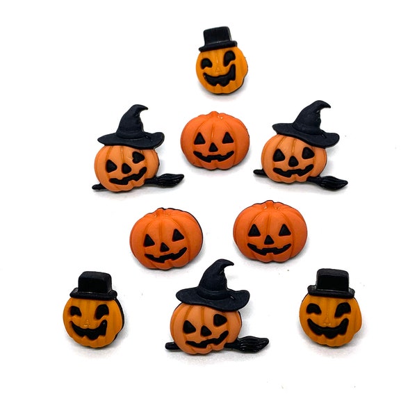 Halloween Buttons Galore Collection Carved Pumpkins Set of 9 Shank Back - 1428 E