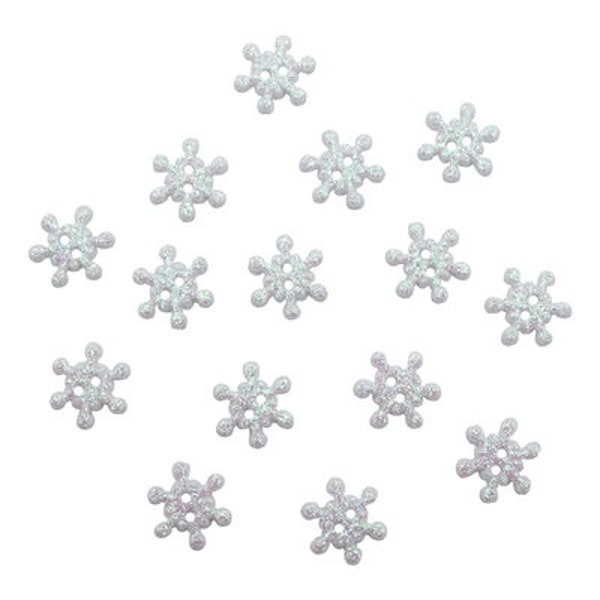 Mini Glitter Snowflake Buttons Galore Collection 1/2" Winter Silver Shimmer Two Hole Sew Thru Flat Back - 1502 D