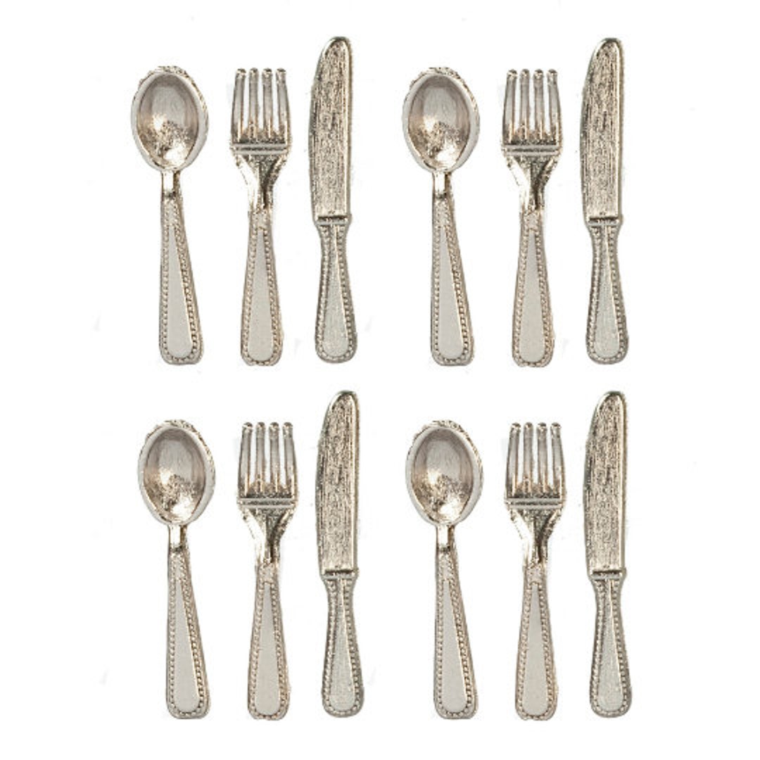 NEW Miniature Silverware Collection Set of 4 Place Settings Knife Fork